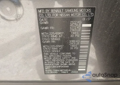 2017 Nissan Rogue Sv z USA, uszkodzony, nr VIN KNMAT2MV2HP543348